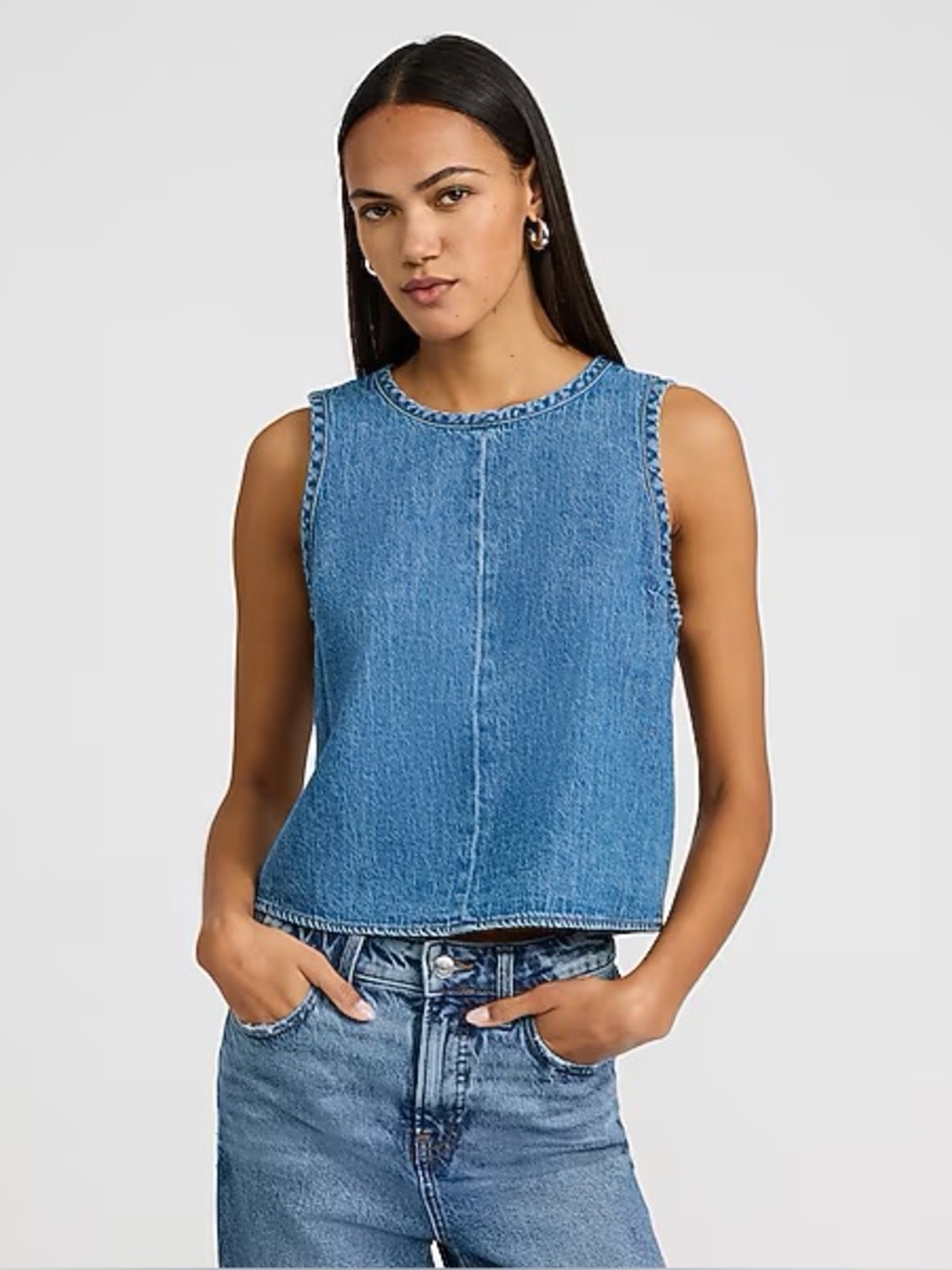 Express Crew Neck Medium Wash Denim Tank in medium